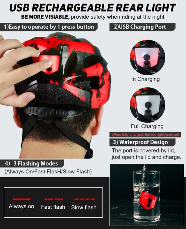 Detalle de RaMokey Fahrradhelm für Erwachsene mit Licht und abnehmbarer Magnet-Schutzbrille (57–62 cm)