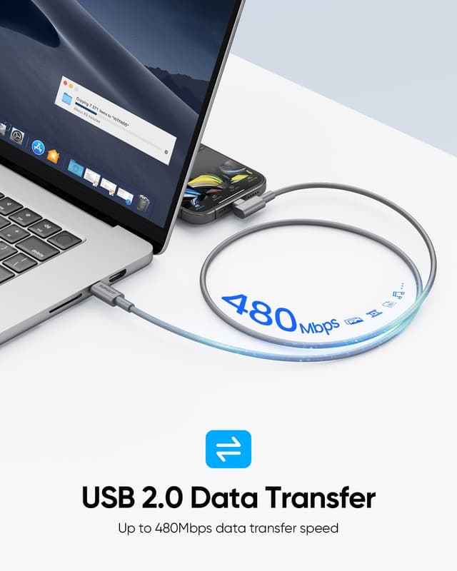 Thumbnail 6 de SUNGUY Cavo USB-C a USB-C angolare 90° con ricarica rapida PD fino a 60 W, nylon intrecciato (1,2 m, 2 pezzi) – Grigio