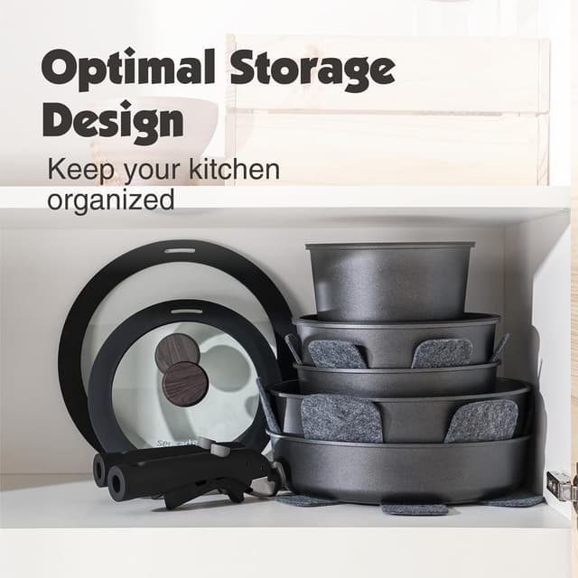 Detalle de SENSARTE Topfsets Pfannenset 24-teiliges Antihaft-Kochgeschirr mit abnehmbaren Griffen