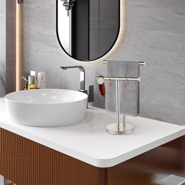 Detalle 2 de YIGUANXIN Hand Tower Holder Stand – floor-standing T-shaped double-layer towel rail in SUS304