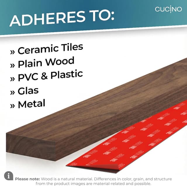 Detalle 2 de CUCINO Self-Adhesive Magnetic Knife Strip (Walnut, 40 cm) with Extra-Strong Magnet