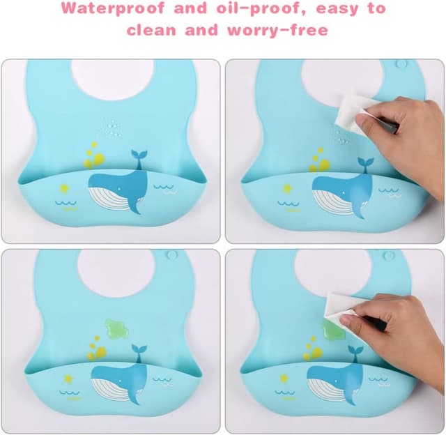 Thumbnail 6 de Vicloon Bavaglini 3D in silicone senza BPA (2 pezzi) regolabili, impermeabili, con tasca per pappa