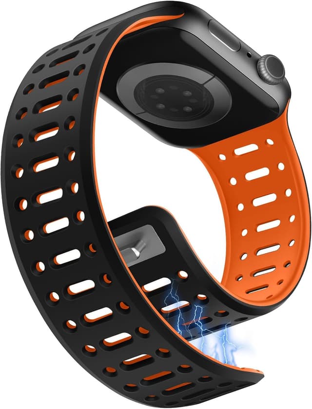 Detalle de Sixmoat Magnetic Strap for Apple Watch (49mm/46mm/45mm/44mm/42mm) in Black-Orange