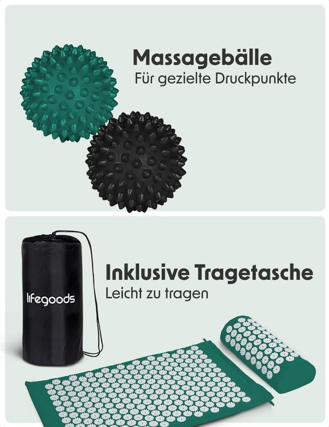 Detalle 2 de LifeGoods Akupressurmatte mit Kissen – Akkupressurmatte für Rücken, Nacken & Entspannung