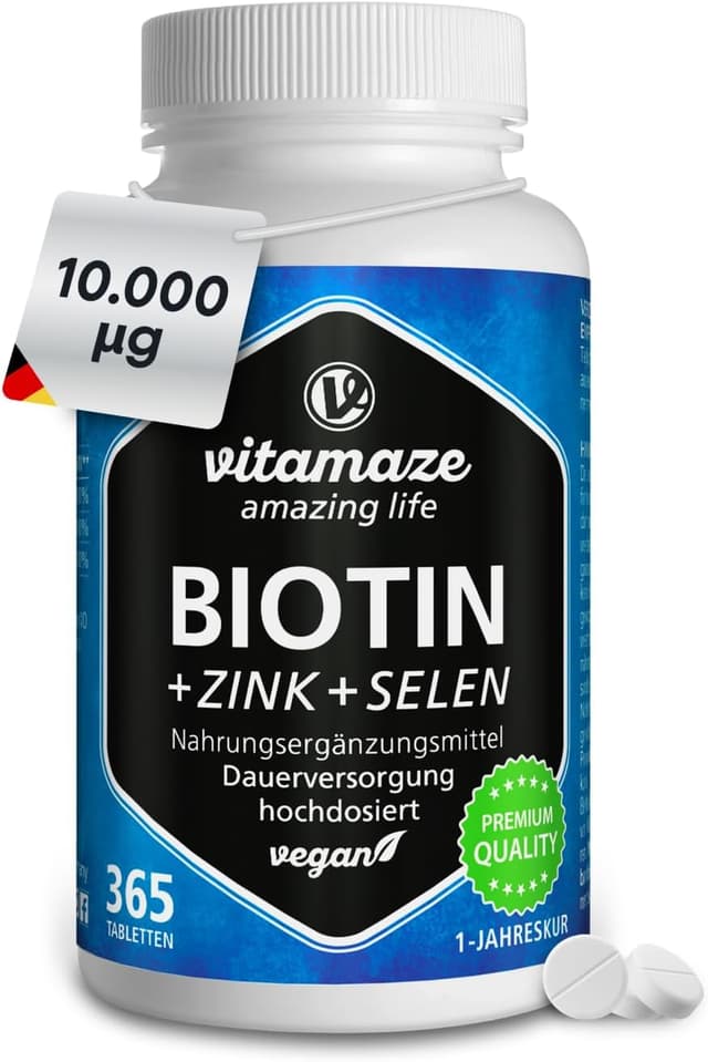 Detalle de Biotin 10.000 mcg mit Selen & Zink — 365 Tabletten 💊