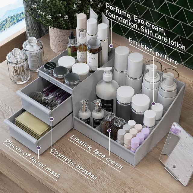 Thumbnail 6 de DancesCat Make-up Kosmetik Organizer mit Schubladen – Aufbewahrungsbox für Schminktisch & Badezimmer (Grau)