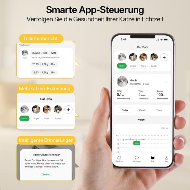 Detalle de UBPET C31 lettiera autopulente open-top con controllo app e sistema a doppio rastrello