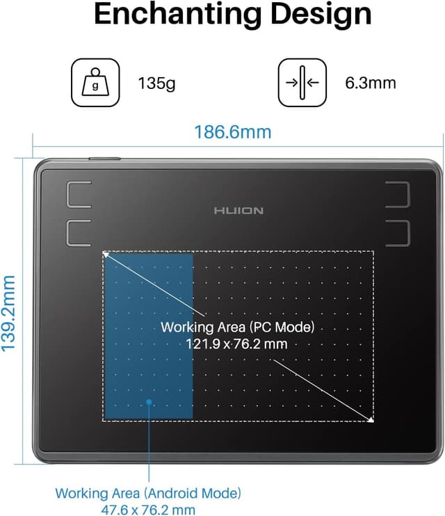 Detalle 2 de Huion Inspiroy H430P drawing tablet (4.8 x 3 inch) with 4 hot keys