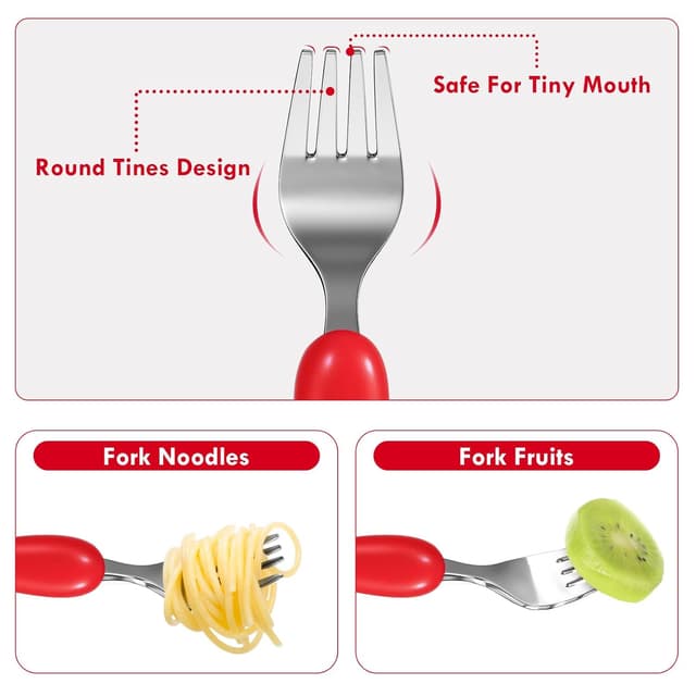 Detalle de Lehoo Castle KinderBesteck 6-teilig aus Edelstahl und Kunststoff (ab 1 Jahr) – Löffel, Gabel & Messer
