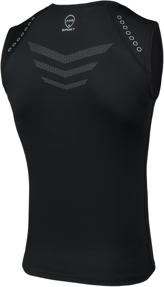 Detalle de AMZSPORT Canotta Compressione Uomo con asciugatura rapida e logo riflettente per palestra, running e training