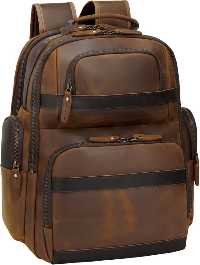 Detalle de TIDING Vintage Leather Backpack for Men – 15.6-inch Laptop Leather Travel/Daypack