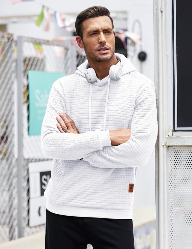 Detalle de COOFANDY pull à capuche homme à carreaux hipster style gym (manches longues, cordons de serrage)