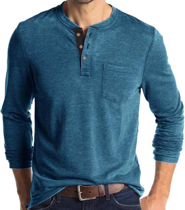 Detalle 1 de Henley Longsleeve Poloshirt für Männer