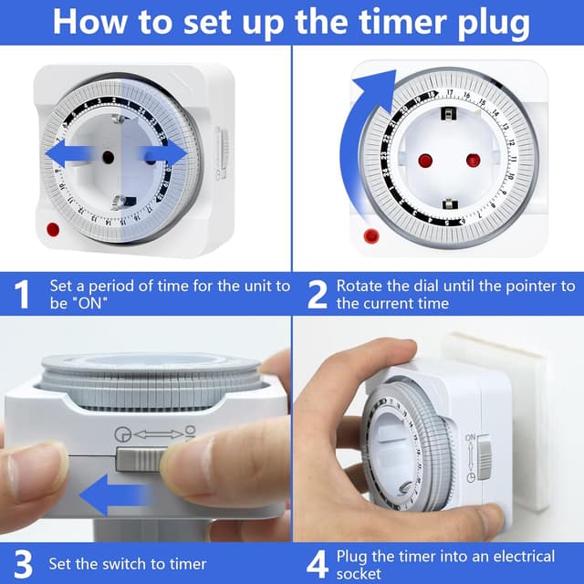 Detalle 2 de Mechanische Zeitschaltuhr Steckdose (2er-Set) mit 24-Stunden-Programm, 96 Segmenten à 15 Minuten