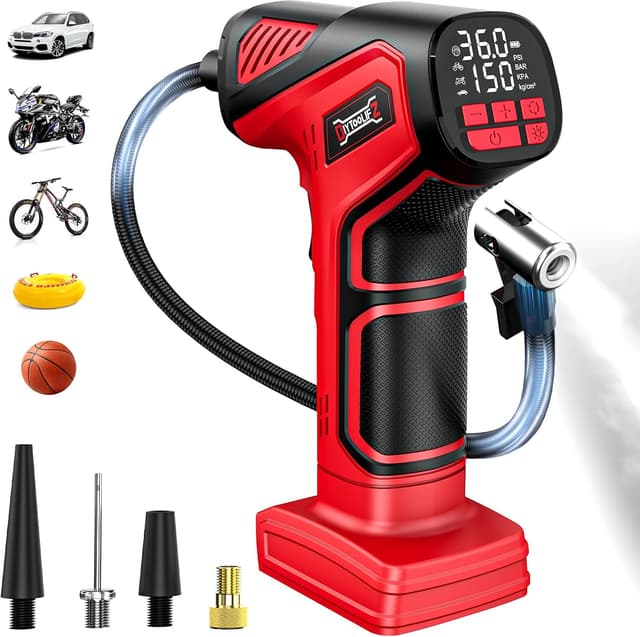 Detalle de DIYtoolifz 150PSI Cordless Tire Inflator (Bare Tool) with LCD & LED — Compatible with Milwaukee 18V Batteries