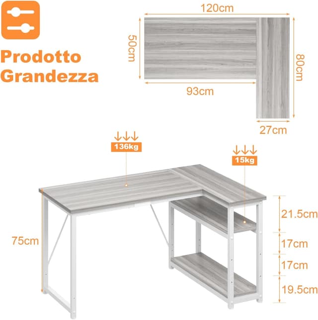Detalle de TRIUMPHKEY Scrivania ad angolo reversibile 120x80