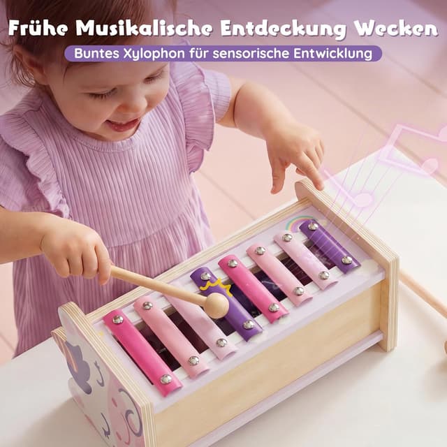 Detalle de Lehoo Castle Montessori Spielzeug ab 1 Jahr – Hammerspiel mit Xylophon & Zahnrädern (Holz) inkl. Aufbewahrung