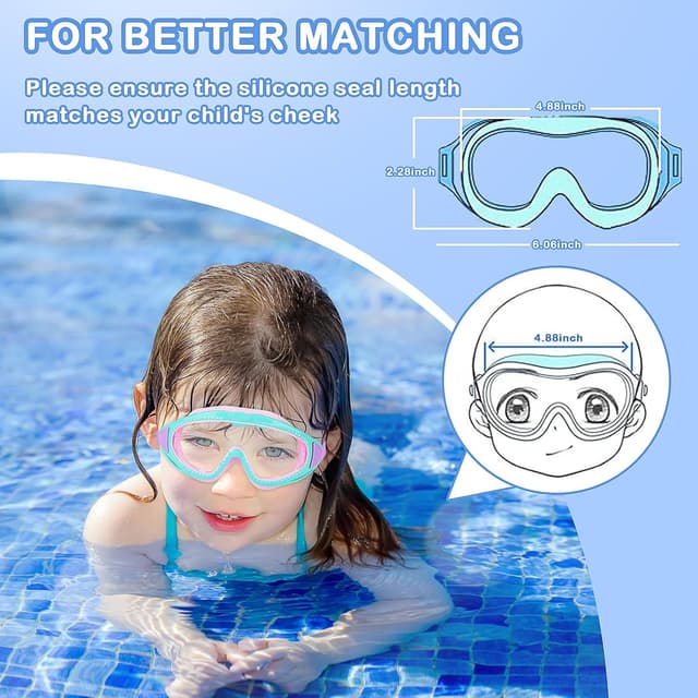 Detalle 2 de Mezere Kids Swimming Goggles (Ages 6–14) Anti-Fog & UV Protection, Non-Leaking Swim Glasses