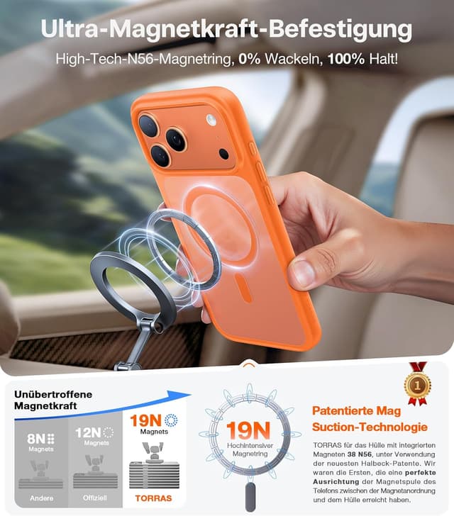 Detalle 1 de TORRAS Guardian‑Mag iPhone 17 Pro Max Hülle Matt Orange