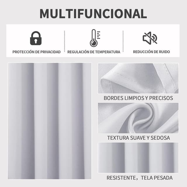 Thumbnail 2 de Joydeco Cortinas Opacas 2 Piezas 132x158 cm 🛌 Antiluz Aislantes Grises