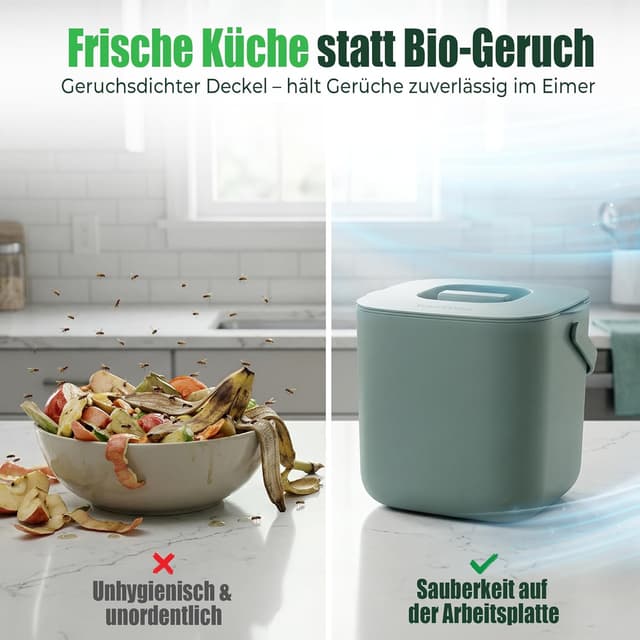 Thumbnail 6 de YourCasa Biomülleimer Küche 7 l mit herausnehmbarem Sieb & Deckel (mint) – kompostierbarer Bioabfall ohne Beutel