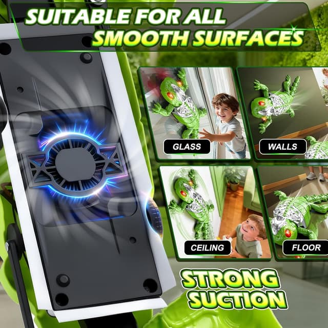 Detalle de QASUN rechargeable wall-climbing gecko RC robot toy (LED eyes) for 3–10-year-olds