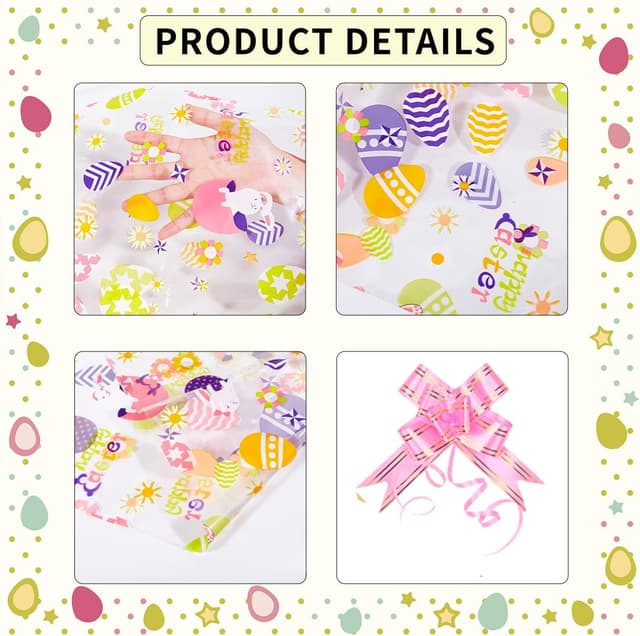 Detalle 2 de 12PCS Easter cellophane basket wrap bags with bunny & egg designs (45 x 60cm)