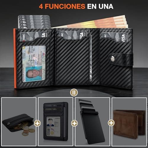 Detalle 2 de TENBST Cartera de Hombre con bloqueo RFID y monedero con cremallera