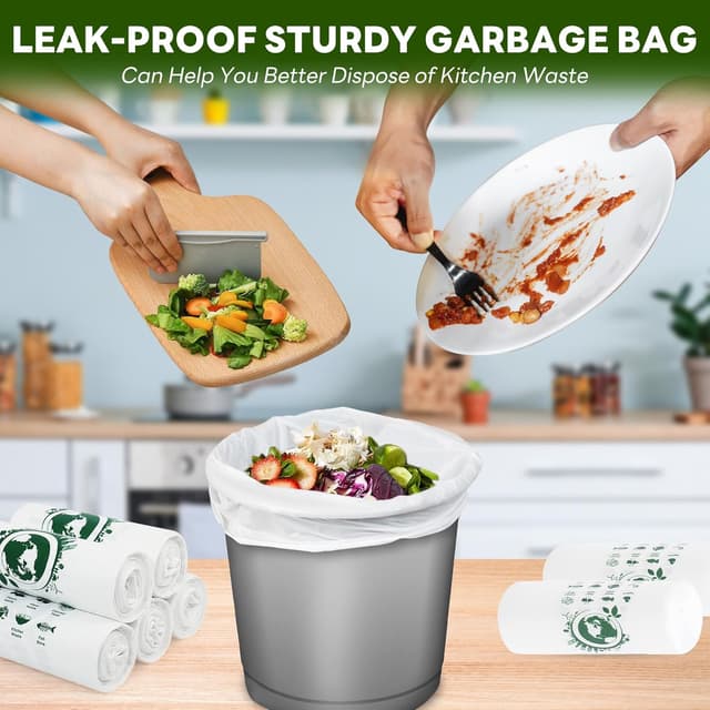 Detalle de Biodegradable Food Waste Bags (120 Pack) for 6 Litre Bins – 100% Recycled, Compostable Bin Liners