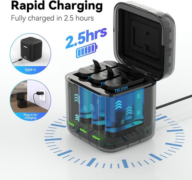 Detalle 2 de TELESIN Akku-Ladegerät-Set 2er für GoPro