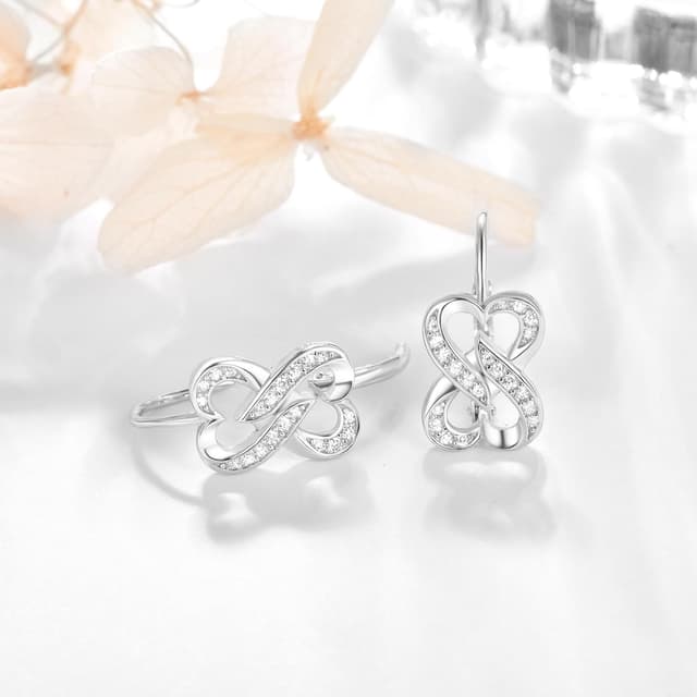 Detalle de KINGWHYTE Unendliche Creolen aus 925 Sterling Silber mit kubischem Zirkon – Infinity-Huggies für Frauen und Mädchen