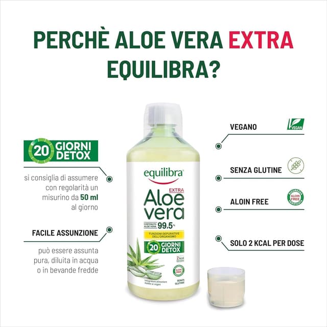 Detalle de Equilibra Aloe Vera da Bere, 100% Pura Polpa di Aloe (2x1000 ml, 40 giorni) depurativa e lenitiva
