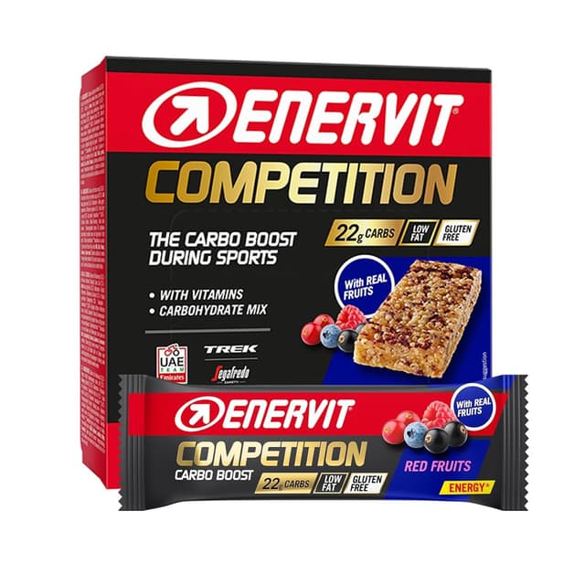 Detalle de Enervit Competition Bar Red Fruits – Energieriegel mit 22 g Kohlenhydraten, vegan & glutenfrei (12 Riegel)