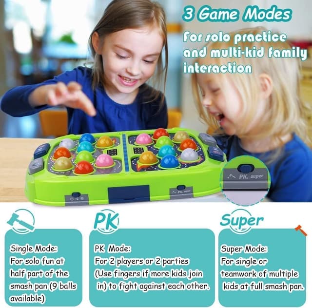 Detalle de Guffawz Whack-a-Mole Game for Kids (18 light-up targets) with lights, sounds and 2 hammers