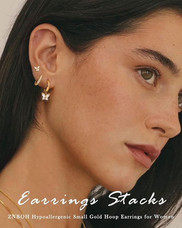 Detalle de ZNBOH set di orecchini in argento 925 (3 paia) con zirconi e design farfalline/quadrifoglio