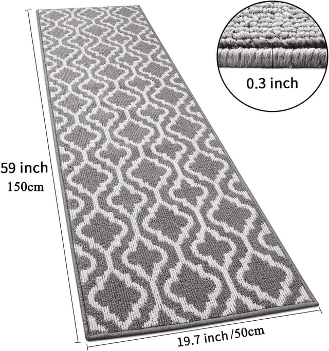 Detalle de SHACOS Grey Hallway Runner Rug (50x150cm) with Non-Slip TPR Backing