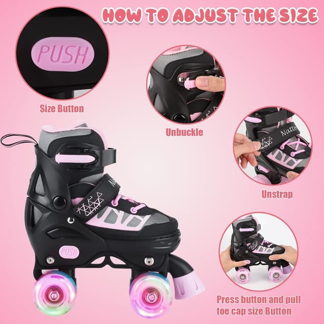 Detalle 2 de Nattork Kids Roller Skates Adjustable, Size 4 🛼
