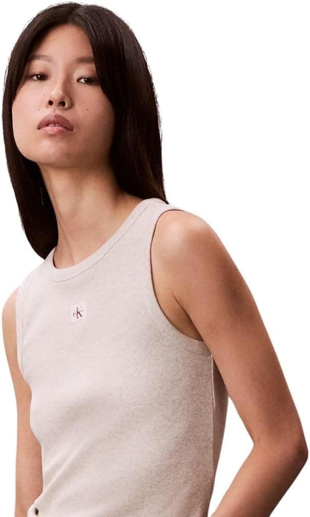 Detalle de Calvin Klein Donna Canotta Woven Label Rib con Logo