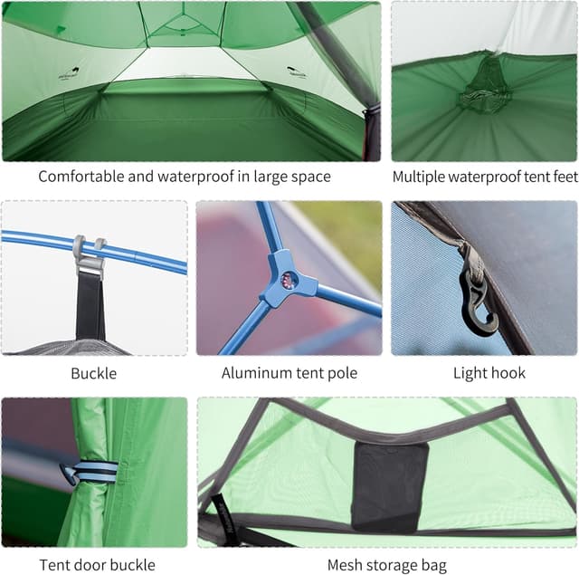 Detalle de Naturehike Cloud-Up 3 : tente de camping ultra-légère autoportante imperméable pour 3 personnes