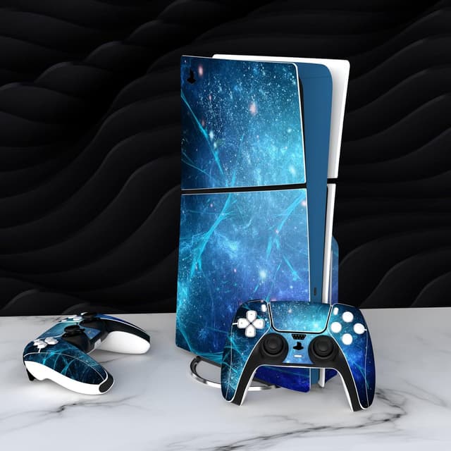Detalle 2 de playvital Full Set Skin Sticker for ps5 Slim Console Disc Edition (The New Smaller Design), Vinyl Skin Decal Cover for ps5 Controller & Headset & Charging Station & Media Remote - Blue Nebula
playvital Full Set Skin Sticker for ps5 Slim Conso…