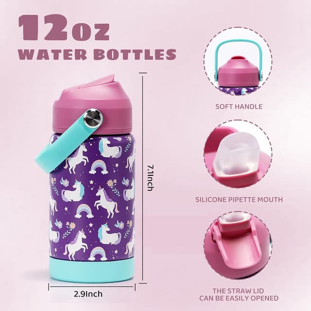 Detalle 2 de pluseight Kids Insulated Water Bottle 12 oz Unicorn