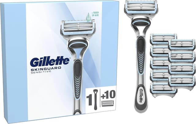 Detalle de Gillette SkinGuard Sensitive Razor for Men with SkinGuard protection and 10 blade refills