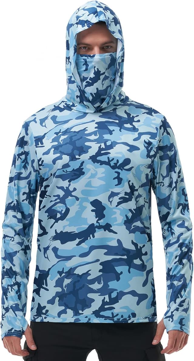 Detalle 2 de FISHEAL Men’s Performance Fishing Hoodie Shirt with UPF 50+ Sun Protection, Thumbholes & Neck Gaiter