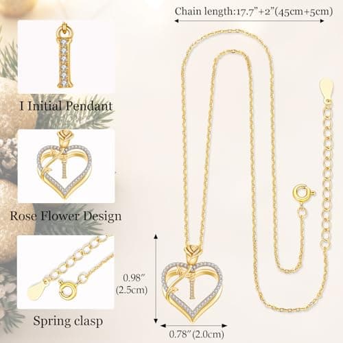 Detalle de llyish Collar mujer con inicial A-Z, doble corazón y circonita cúbica 5A en plata de ley 925/latón