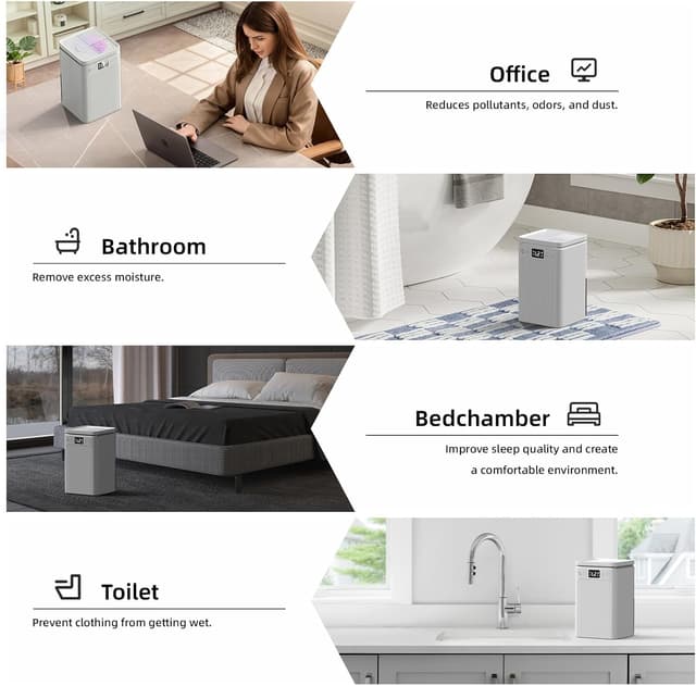 Thumbnail 6 de Dehumidifiers for Home 2.2L / 77oz Water Tank Dehumidifier with Smart Defrost, Quiet Sleep Mode and Touch Control (Cream)