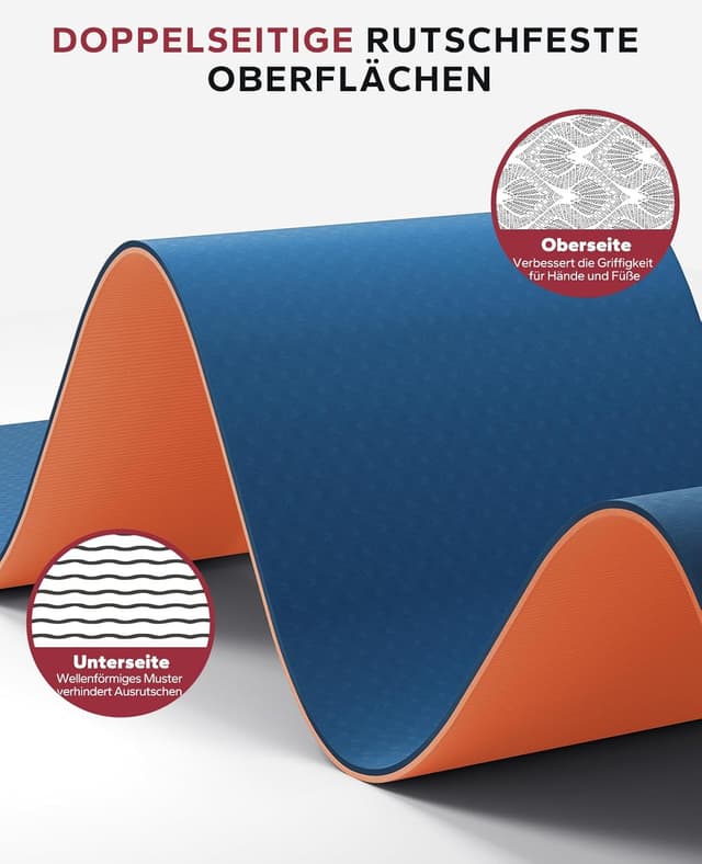 Detalle de HAPBEAR Yogamatte XXL 183×91 cm, 6 mm – rutschfeste TPE Trainingsmatte inkl. Resistance Bands & Tragetasche