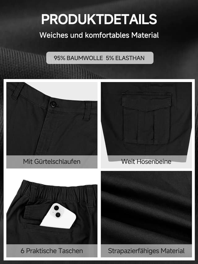 Detalle de StylSense Herren Cargo-Shorts aus Baumwolle mit 6 Taschen – kurze Cargohose für den Sommer