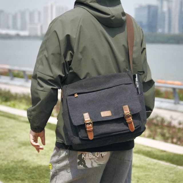 Detalle de S-ZONE Herren Umhängetasche für 15,6″ Laptop – Vintage Canvas Messenger Bag mit Schultergurt
