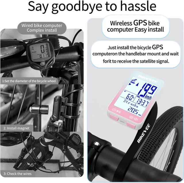 Detalle 2 de Bikevee GPS-Fahrradcomputer kabellos mit 2,4'' FSTN-Display, IPX7 & bis zu 28 Std. Akku