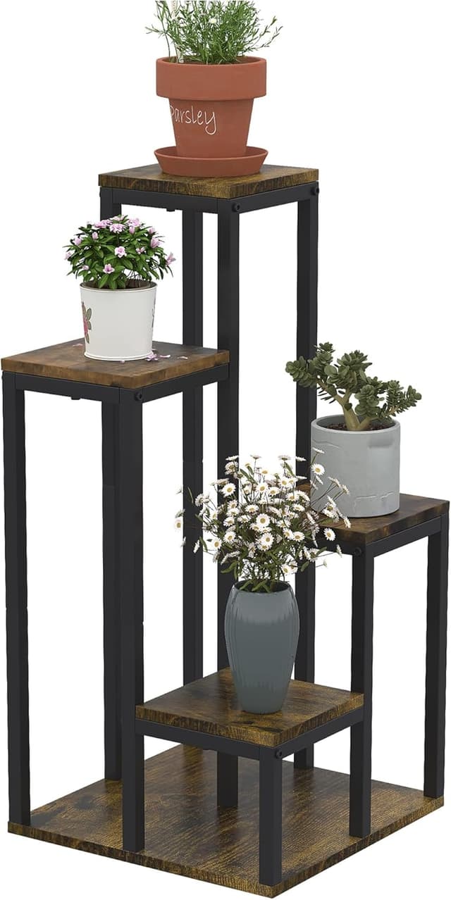 Detalle de Outsunny support pour plantes étagère 4 niveaux noir – 40 x 40 x 81 cm